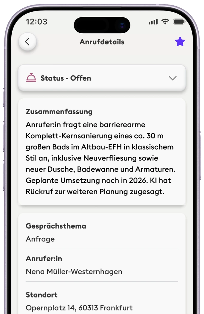 Neoling – Anrufdetails mit Zusammenfassung